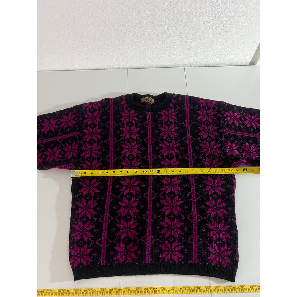 Nordstrikk Norway Sweater Women Large Virgin Wool Black Fuchsia Floral Pullover - Picture 13 of 14